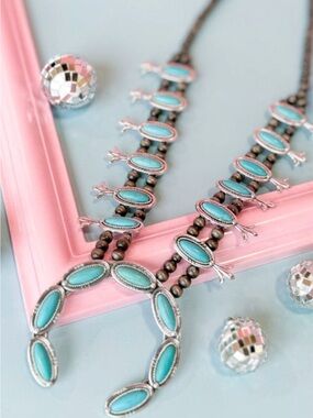 Turquoise Natural Stone Squash Blossom Necklace